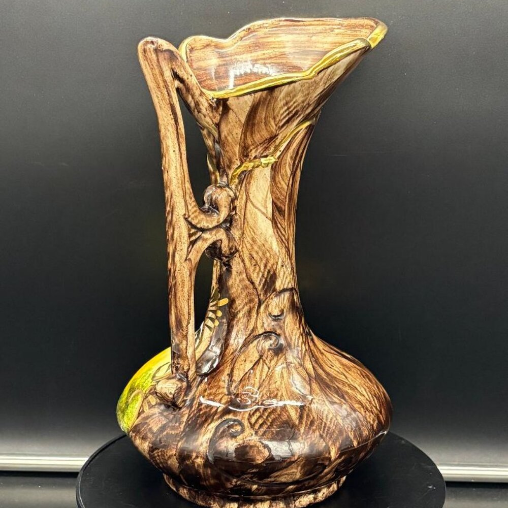 Vintage 1950's Quaregnon Belgium Pottery Hand Painted Ewer Pitcher Vase 10 X 6 - Picture 6 of 10